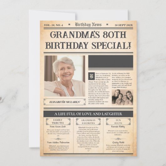 ヴィンテージ1945 80誕生日ポスター – パーソナライズされた G シーズンカード (正面)