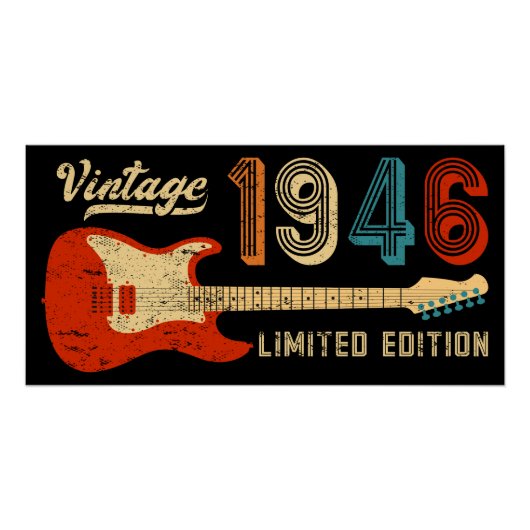 ヴィンテージ1946 誕生日ギフト アイデア エレキギター ベーシスト ポスター (正面)