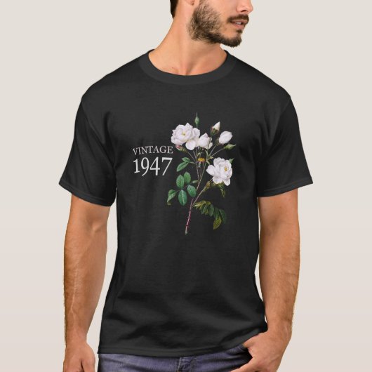 ヴィンテージ1947白バラ花母の日の誕生日 Tシャツ (正面)