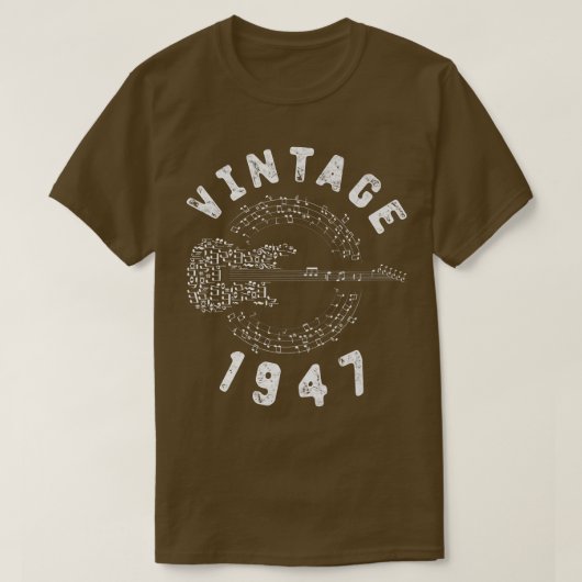 ヴィンテージ1947誕生日限定版ギター音楽 Tシャツ (デザイン正面)
