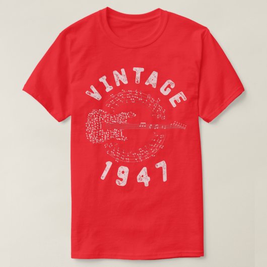 ヴィンテージ1947誕生日限定版ギター音楽 Tシャツ (デザイン正面)
