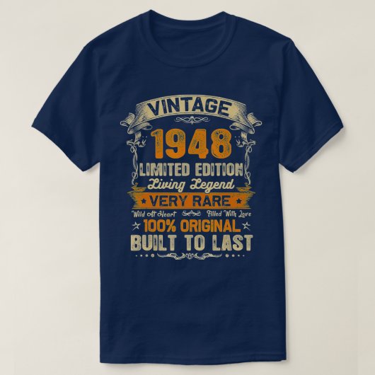 ヴィンテージ1948クラシックレトロ74誕生日74年  Tシャツ (デザイン正面)