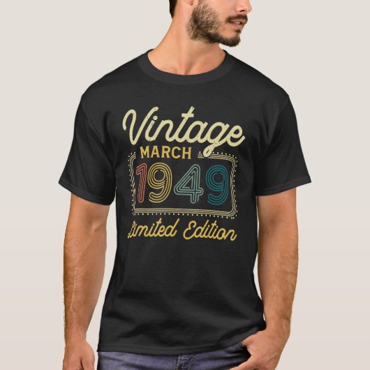 ヴィンテージ1949年3月73歳誕生日 Tシャツ (正面)