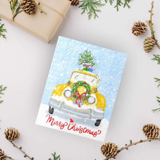 ヴィンテージ1950のニューヨーク黄色クリスマスタクシー ジグソーパズル