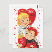 ヴィンテージ1950の悪魔とエンジェルバレンタイン ポストカード (正面/裏面)