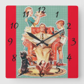 ヴィンテージ1950の核家族50の主婦ケーキ スクエア壁時計 (正面)