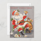 ヴィンテージ1950クリスマスサンタホリデーポストカード シーズンポストカード (正面/裏面)