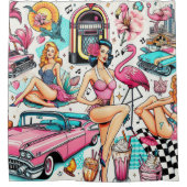 ヴィンテージ1950年代かわいいパターン シャワーカーテン (正面)