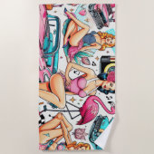 ヴィンテージ1950年代かわいいパターン ビーチタオル (正面)