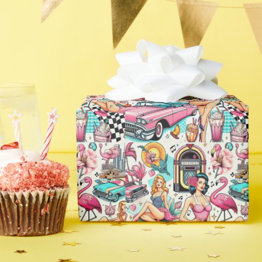 ヴィンテージ1950年代かわいいパターン ラッピングペーパー (誕生日パーティー)