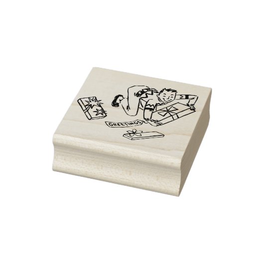 ヴィンテージ1950年代のクリスマスプレゼントを持つ男 ラバースタンプ (スタンプ)