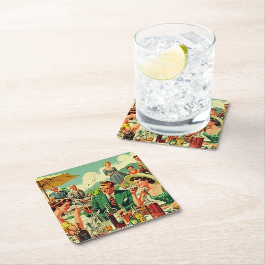 ヴィンテージ1950年代の人々の幻想 スクエアペーパーコースター (インサイチュ)