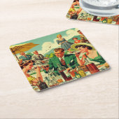 ヴィンテージ1950年代の人々の幻想 スクエアペーパーコースター (アングル)