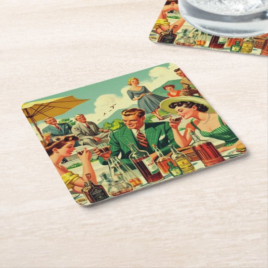 ヴィンテージ1950年代の人々の幻想 スクエアペーパーコースター (アングル)