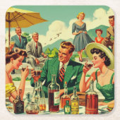 ヴィンテージ1950年代の人々の幻想 スクエアペーパーコースター (正面)