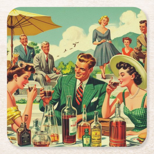ヴィンテージ1950年代の人々の幻想 スクエアペーパーコースター (正面)