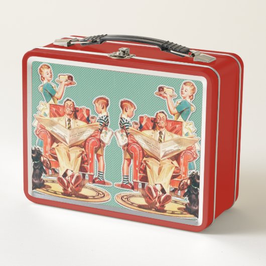 ヴィンテージ1950年代の核家族50代レトロな主婦 メタルランチボックス (正面)