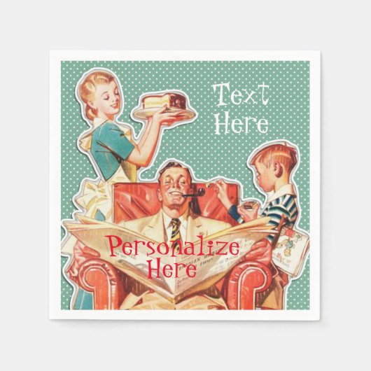 ヴィンテージ1950年代の核家族50年代のレトロな主婦 スタンダードカクテルナプキン (正面)