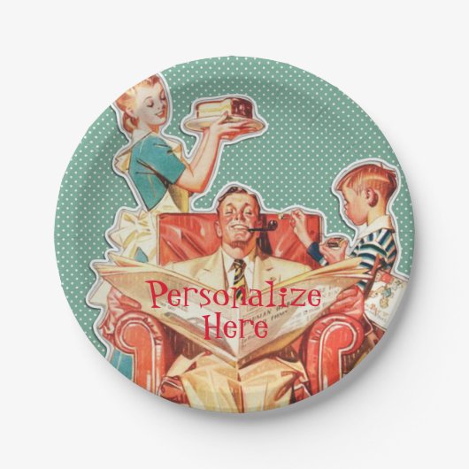ヴィンテージ1950年代の核家族50年代のレトロな主婦 ペーパープレート (正面)