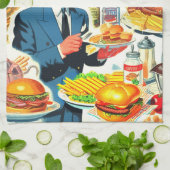 ヴィンテージ1950年代の食品漫画イラストレーション キッチンタオル (折り畳み)