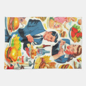 ヴィンテージ1950年代の食品漫画イラストレーション キッチンタオル (横)