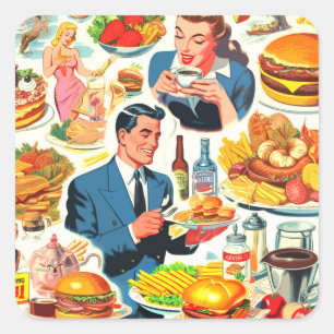 ヴィンテージ1950年代の食品漫画イラストレーション スクエアシール