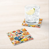 ヴィンテージ1950年代の食品漫画イラストレーション スクエアペーパーコースター (インサイチュ)