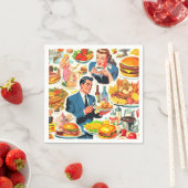 ヴィンテージ1950年代の食品漫画イラストレーション スタンダードカクテルナプキン (インサイチュ)