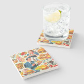 ヴィンテージ1950年代の食品漫画イラストレーション ストーンコースター (横)