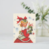 ヴィンテージ1950年代クリスマスガール シーズンポストカード (スタンド正面)