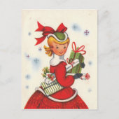 ヴィンテージ1950年代クリスマスガール シーズンポストカード (正面)