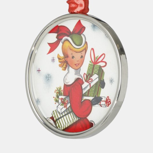 ヴィンテージ1950年代クリスマスガール メタルオーナメント (左)