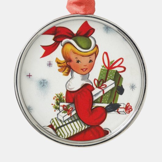 ヴィンテージ1950年代クリスマスガール メタルオーナメント (正面)