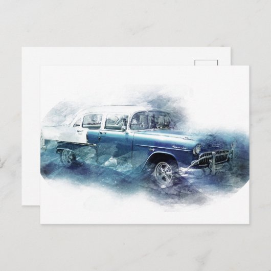 ヴィンテージ1950年代シェヴィカーデジタルアート ポストカード (正面/裏面)