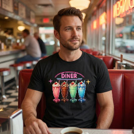 ヴィンテージ1950年代スタイル: レトロネオンダイナーのミルクシェイク トライブレンドTシャツ