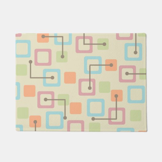 ヴィンテージ1950年代タイル&正方形（パステル） ドアマット (正面)