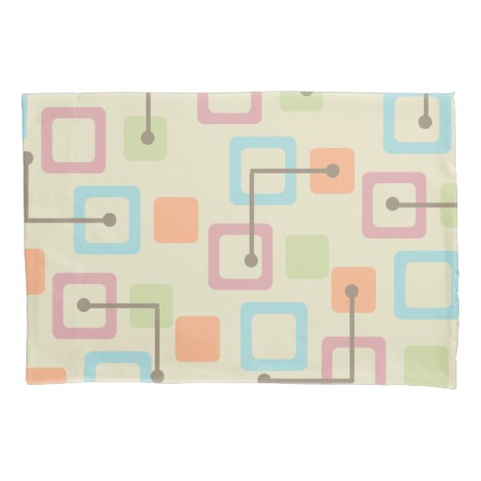 ヴィンテージ1950年代タイル&正方形(パステル) 枕カバー (正面)