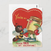 ヴィンテージ1950年代ハニービーバレンタイン葉書 ポストカード (正面/裏面)