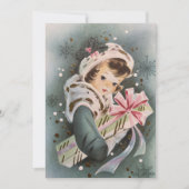 ヴィンテージ1950年代ピンククリスマスガールカスタムクリスマス シーズンカード (正面)