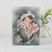 ヴィンテージ1950年代ピンククリスマスガールカスタムクリスマス シーズンカード (スタンド正面)