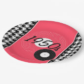 ヴィンテージ1950年代ピンク、白黒市松模様に ペーパープレート (アングル)