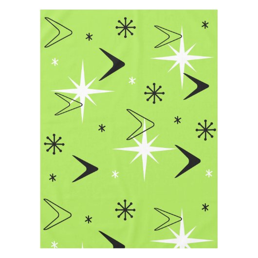 ヴィンテージ1950年代ブーメランズとスターズチャートルーズ テーブルクロス (正面)