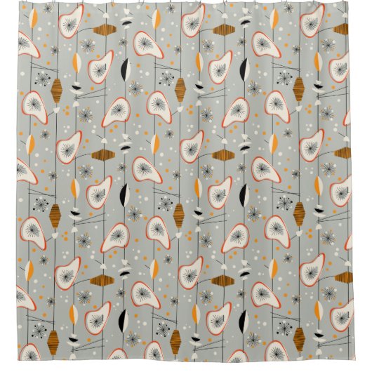 ヴィンテージ1950年代原子力中世モダンデザイン書 シャワーカーテン (正面)