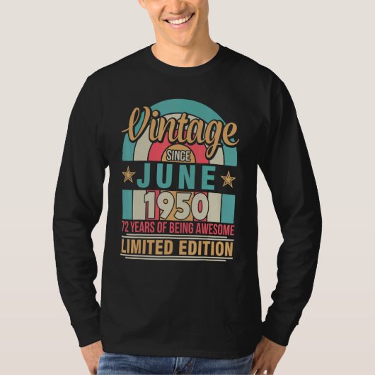 ヴィンテージ1950年6月誕生日72年 Tシャツ (正面)