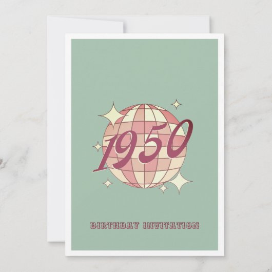 ヴィンテージ1950 75th誕生日パーティー招待ティール（緑がかった色） 招待状 (裏面)