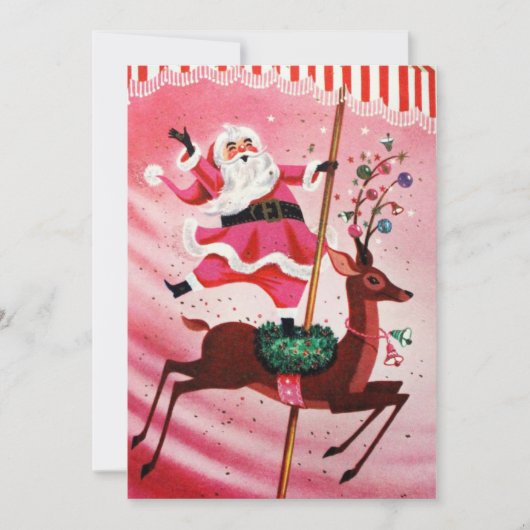 ヴィンテージ1950sクリスマスサンタオントナカイ回転木馬 シーズンカード (正面)