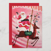 ヴィンテージ1950sクリスマスサンタオントナカイ回転木馬 シーズンカード (正面/裏面)