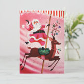 ヴィンテージ1950sクリスマスサンタオントナカイ回転木馬 シーズンカード (スタンド正面)