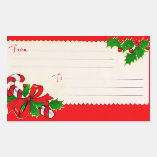 ヴィンテージ1950sクリスマス出荷ラベル 長方形シール (正面)