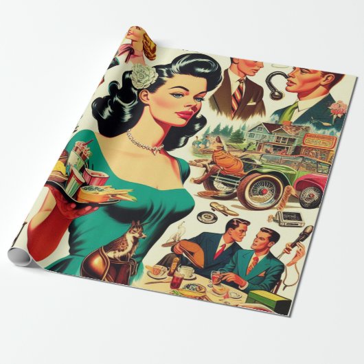 ヴィンテージ1950sシームレスパターン ラッピングペーパー (アンロールド)